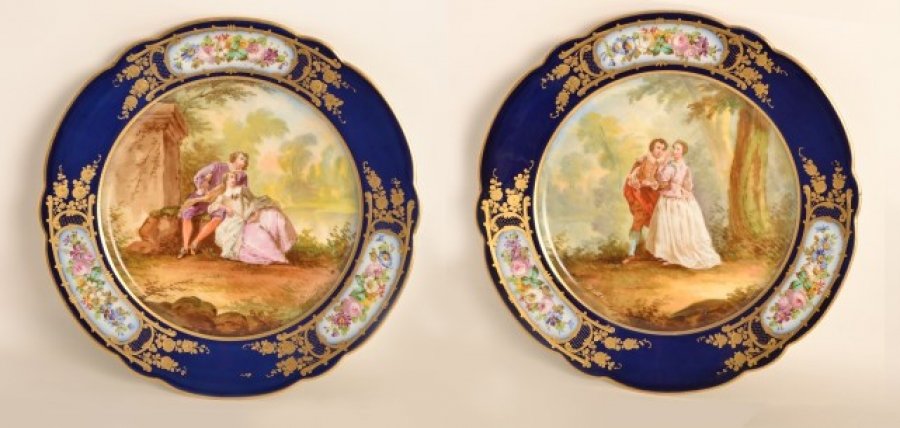 an absolutely fabulous antique pair of Sevres porcelain cabinet plates with...