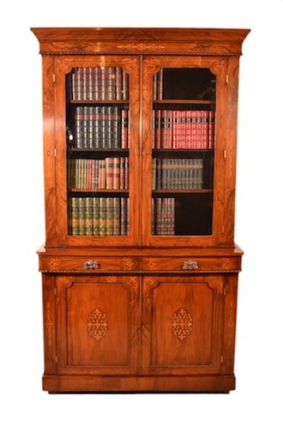 Antique Victorian Burr Walnut & Inlaid Bookcase c.1880 | Ref. no. 05881 | Regent Antiques