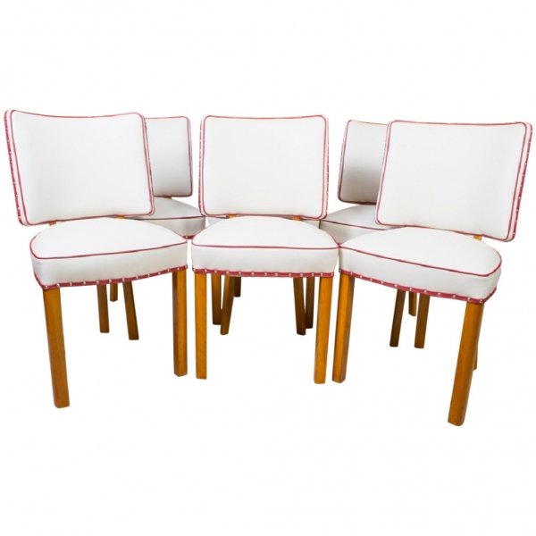 Antique Set of 6 Art Deco White Leather Walnut Chairs | Ref. no. 05928 | Regent Antiques