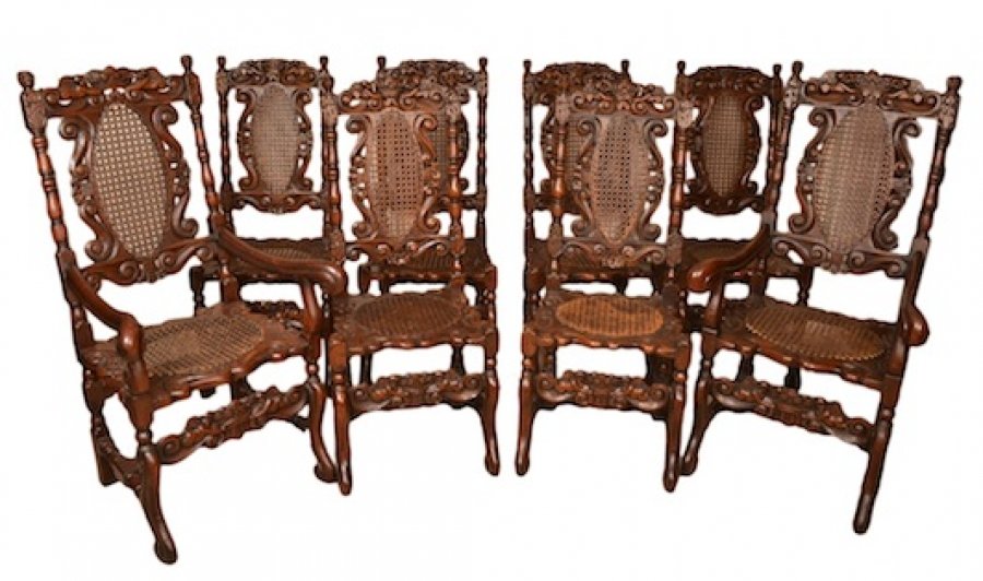 Vintage Set of 8 Carolean Style Oak Dining Chairs | Ref. no. 05993 | Regent Antiques