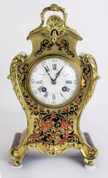 Antique French Red Boulle Cut Brass Mantel Clock c.1880 | Ref. no. 06014 | Regent Antiques