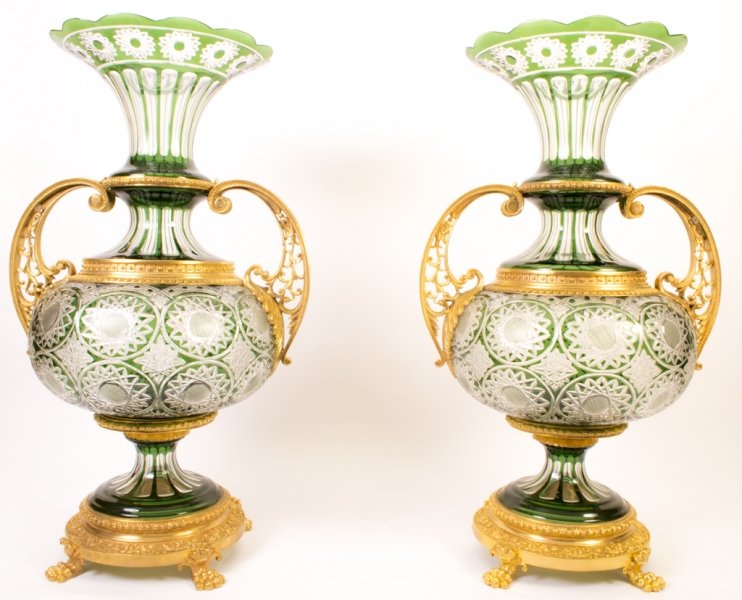 Stunning Pair Huge Green Cut Glass Vases Ormolu Mounts | Ref. no. 06081 | Regent Antiques