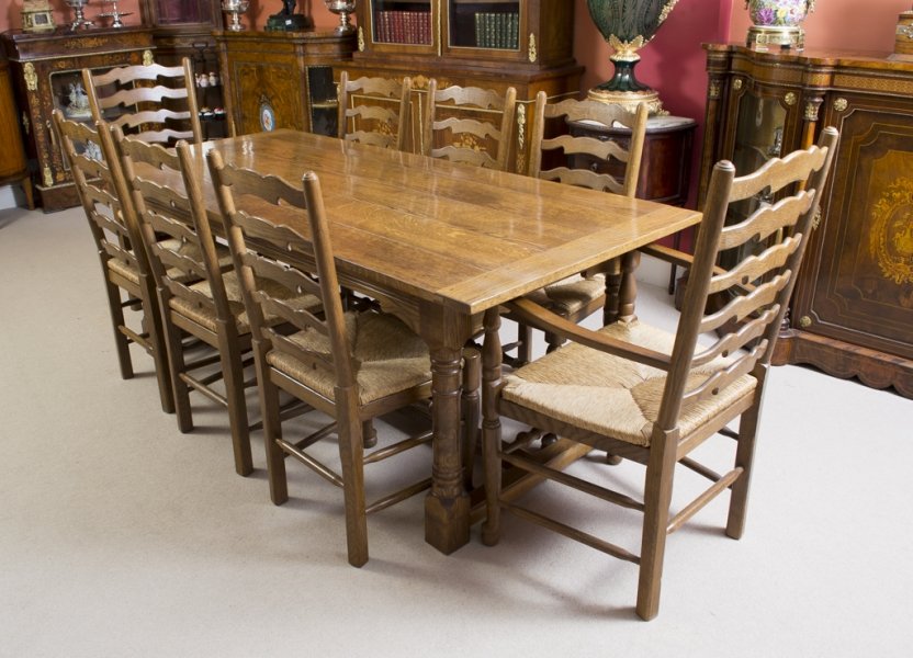 Vintage solid oak refectory dining table & 8 chairs | Ref. no. 06201 | Regent Antiques