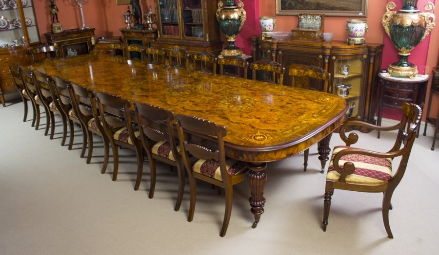 Huge Marquetry Walnut Extending Dining Table 18 Chairs | Ref. no. 06204a | Regent Antiques