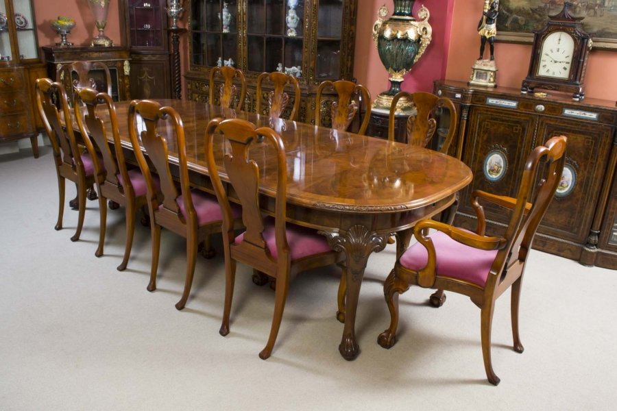 Antique Burr Walnut Queen Anne  Dining Table &10 Chairs | Ref. no. 06255a | Regent Antiques