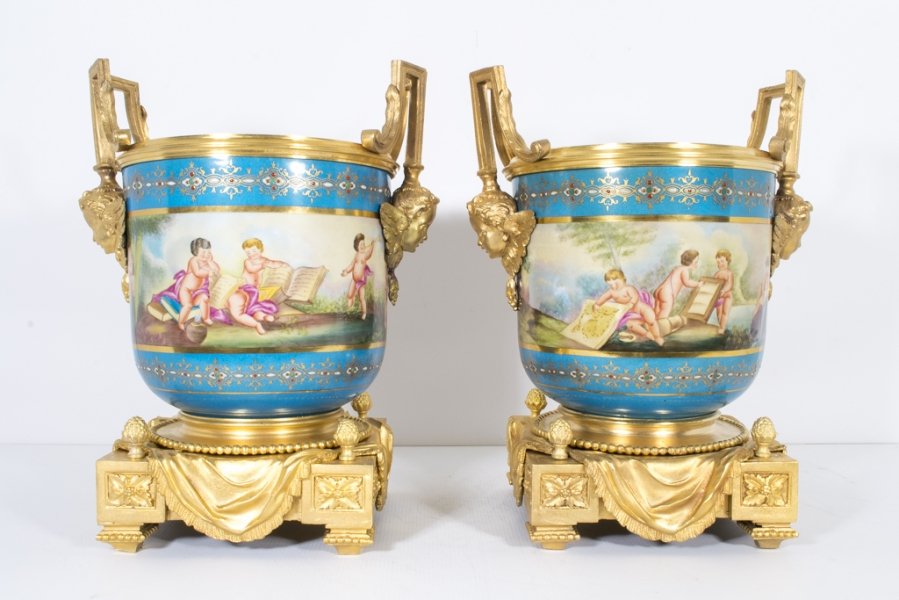 Pair Sevres Style Porcelain Celeste Blue Jardinieres | Ref. no. 06274 | Regent Antiques