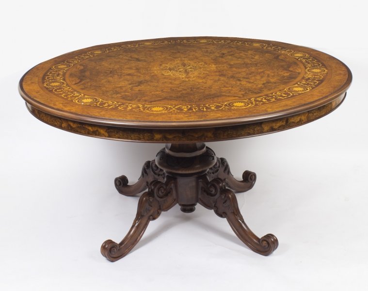 Vintage 5ft diameter  Burr Walnut Marquetry Dining Table | Ref. no. 06332 | Regent Antiques