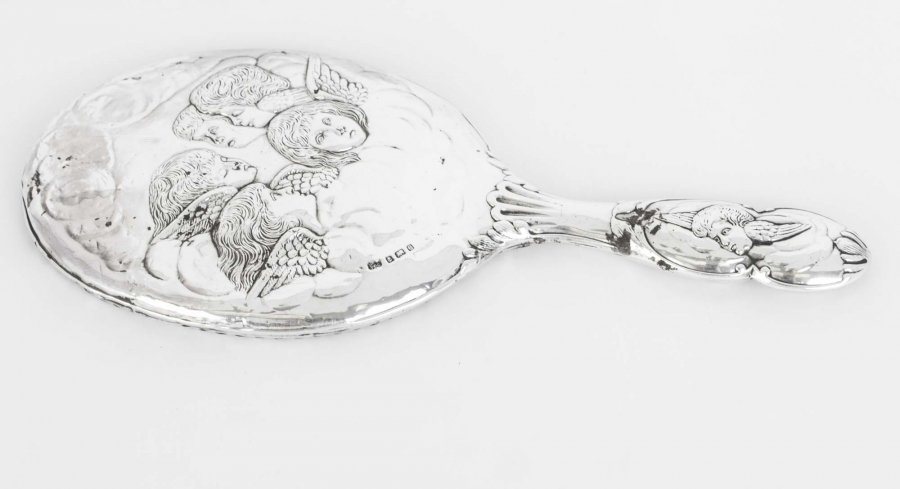 Antique Edwardian Silver Cherubs Hand Mirror 1904 | Ref. no. 06346 | Regent Antiques