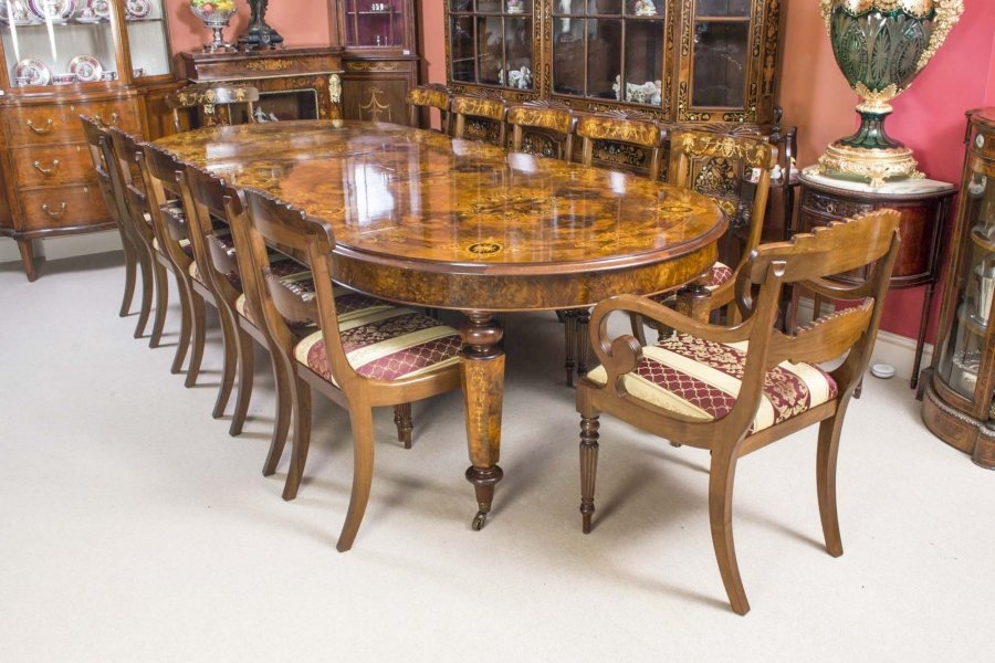 Victorian Marquetry Walnut Dining Table & 12 Chairs | Ref. no. 06444a | Regent Antiques