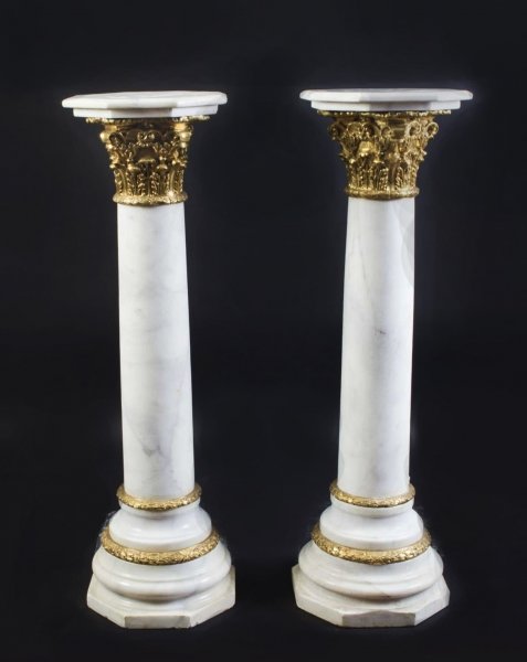 Pair 4ft White Marble and Ormolu Mounted Pedestals | Ref. no. 06491 | Regent Antiques
