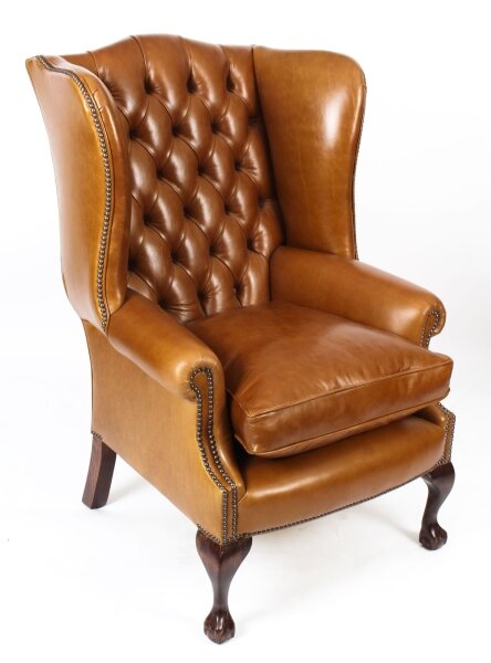 Bespoke Leather Chippendale Wingback Chair Armchair Bruciato | Ref. no. 06566f | Regent Antiques