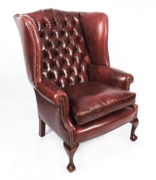 Bespoke Leather Chippendale Wingback Chair Armchair Murano Port | Ref. no. 06566h | Regent Antiques