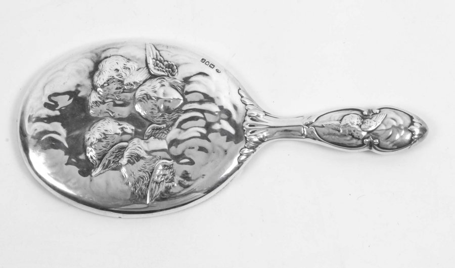 Antique Edwardian Silver Angels  Hand Mirror 1901 | Ref. no. 06586a | Regent Antiques