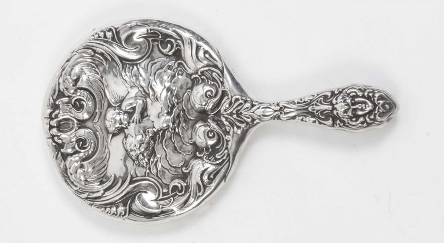 Antique Sterling Silver Cherubs Hand Mirror 1902 | Ref. no. 06591 | Regent Antiques