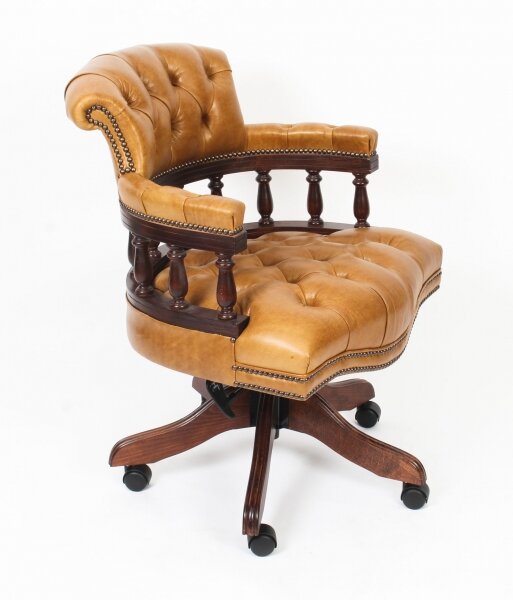 Bespoke English Hand Made Leather Captains Desk Chair Buckskin | Ref. no. 06654 | Regent Antiques