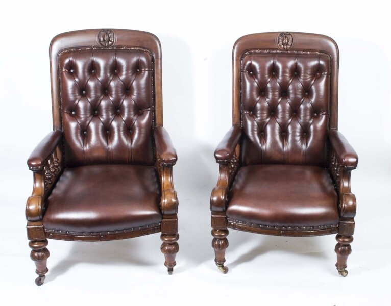 Antique Pair English Victorian Leather Armchairs c.1880 | Ref. no. 06656 | Regent Antiques