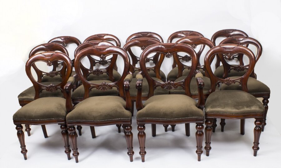 Set Of 14 Victorian Balloon Back Dining Chairs | Victorian Style Balloon Chairs | Ref. no. 06748 | Regent Antiques