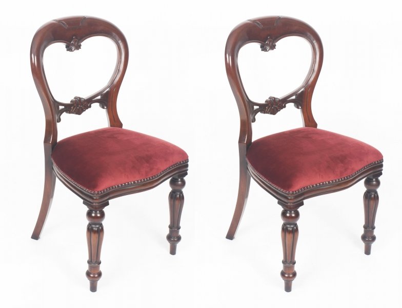 Pair Victorian Style Balloon back Dining Chairs with Carved Shield | Ref. no. 06748e | Regent Antiques