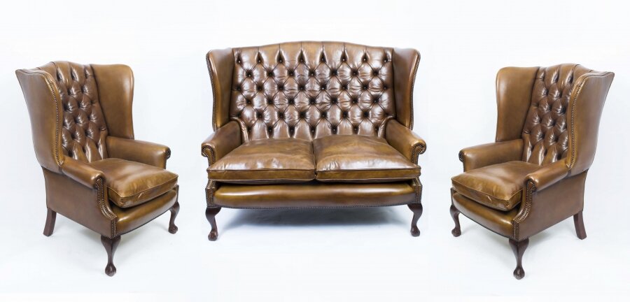 Bespoke English Hand Made 3 x Leather Suite Chippendale Hazel | Ref. no. 06749 | Regent Antiques