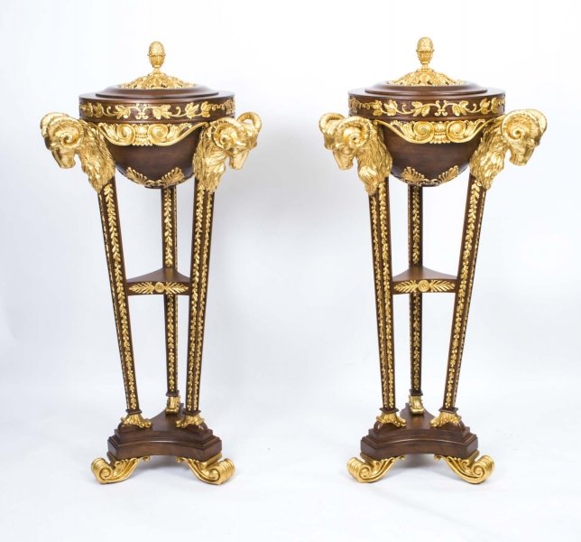 Pair Mahogany & Giltwood  Rams Head Pedestals in Adams Style | Ref. no. 06751 | Regent Antiques