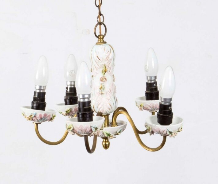 Antique brass and porcelain chandelier deals