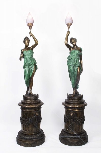 Pair Large Liberty Lady Bronze Statues or Lamps | Ref. no. 06789 | Regent Antiques