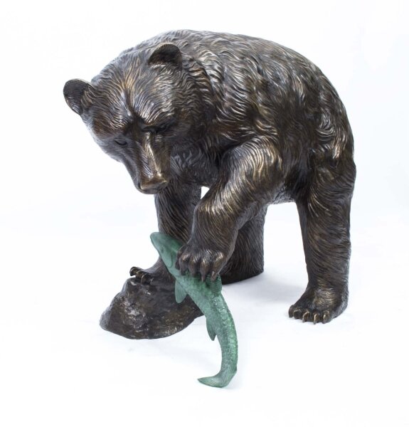Large Wild Bear Fishing Salmon Bronze Sculpture Bronze Statue of Grizzly Bear Catching Fish | Ref. no. 06791 | Regent Antiques
