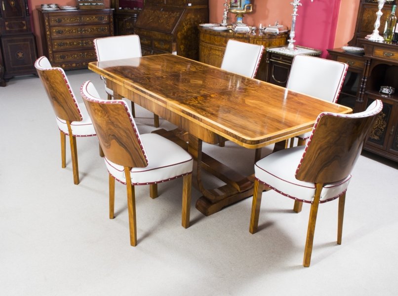 Antique Art Deco Burr Walnut  Dining Table & 6 Chairs C1930 | Ref. no. 06845a | Regent Antiques