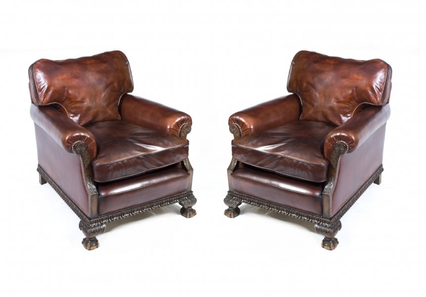 Antique English Victorian Pair Leather Armchairs c.1880 | Ref. no. 06849 | Regent Antiques