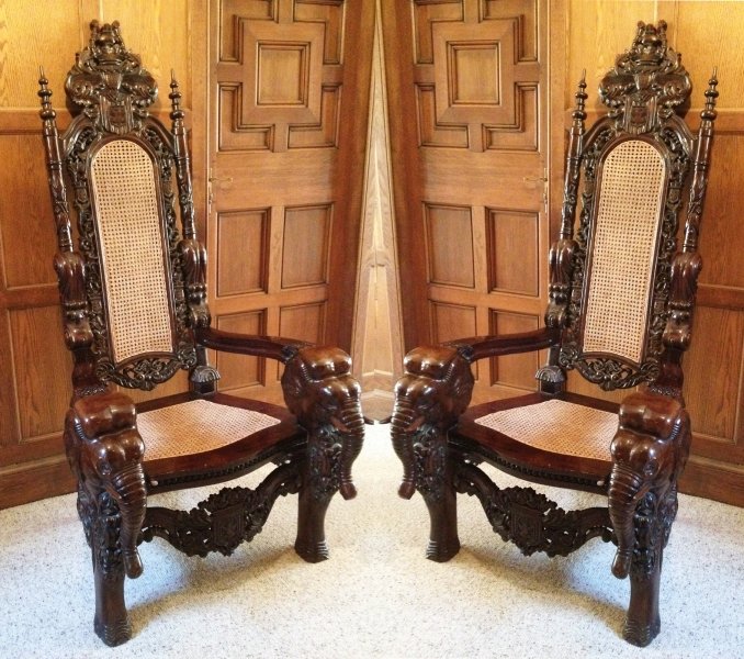 Stunning Pair of Carved Elephant Throne Chairs | Ref. no. 06850 | Regent Antiques