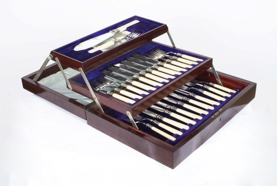 Antique Victorian Boxed Set Of  Fish Knives & Forks | Antique Silver Cutlery | Ref. no. 06921 | Regent Antiques
