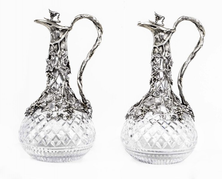 Antique Pair Cut Glass and Silver Plate Claret Jugs Decanters | Ref. no. 06952 | Regent Antiques