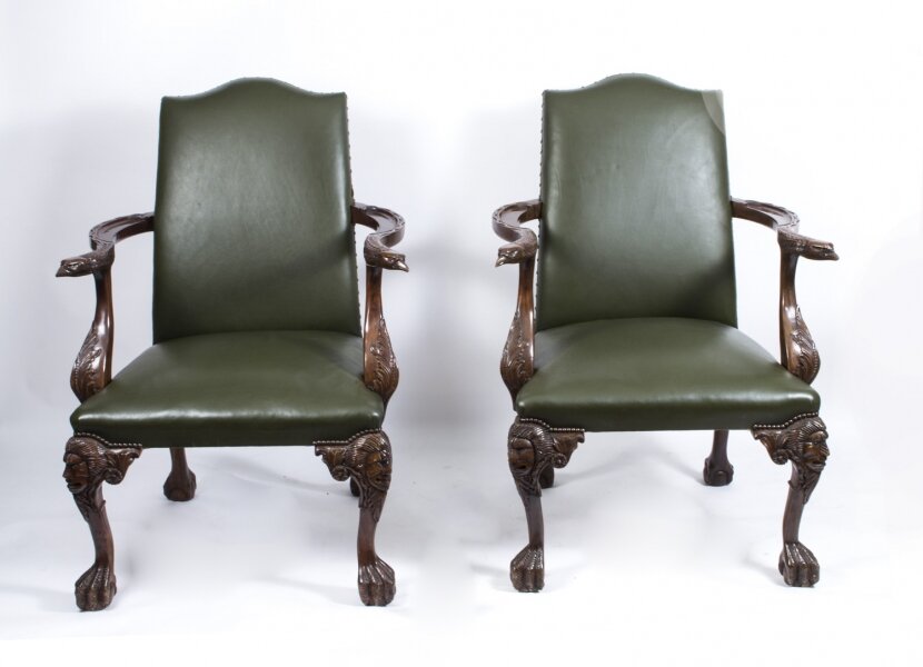 Vintage Pair Eagle Leather Library Chairs Armchairs  Mid 20thC | Ref. no. 07000a | Regent Antiques