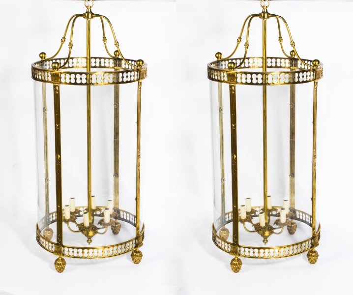 Pair Massive Brass Oval Sheraton Style 6 Light Lanterns | Ref. no. 07033a | Regent Antiques