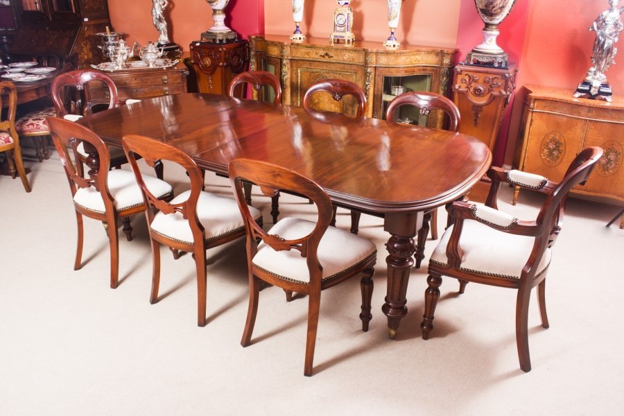 Antique Victorian Walnut Dining Table & 8 Balloon Back chairs | Ref. no. 07050a | Regent Antiques