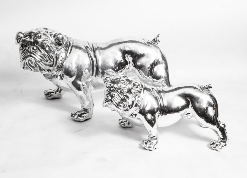 Stunning Pair of Silvered British Bulldogs Life Size | Ref. no. 07077b | Regent Antiques