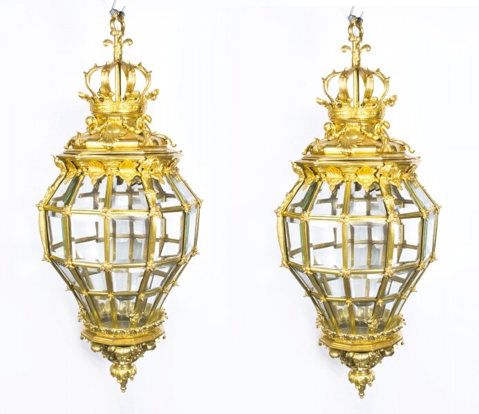 Pair Versailles Massive Bronze Diamond Baluster  Lanterns | Ref. no. 07079a | Regent Antiques