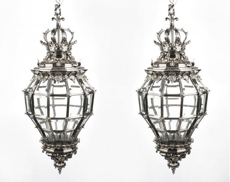 Pair Versailles Huge Silver Bronze Diamond Baluster Lanterns | Ref. no. 07079d | Regent Antiques