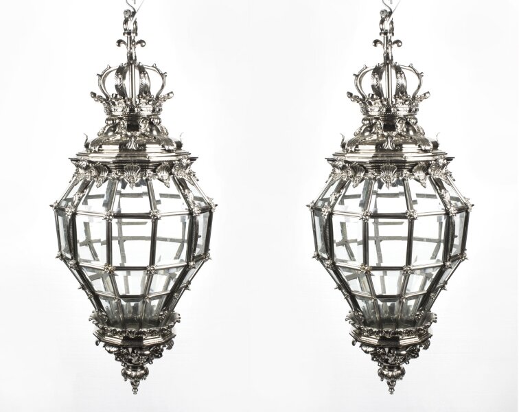 Vintage Pair Versailles Silver Bronze Diamond Baluster Lanterns 20th C | Ref. no. 07079d | Regent Antiques