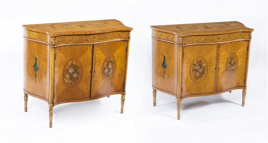 Antique Pair Satinwood Serpentine Cabinets c.1900 | Ref. no. 07091 | Regent Antiques