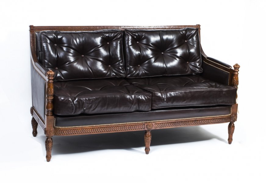 Classic Mahogany Dark Brown Button Back Leather Sofa | Ref. no. 07131b | Regent Antiques