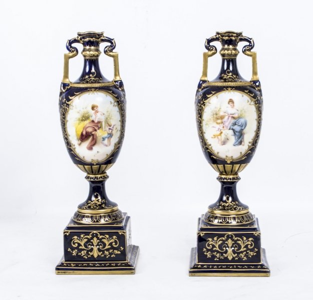 Antique Pair Vienna Porcelain Royal Blue Vases c.1900 | Ref. no. 07426 | Regent Antiques