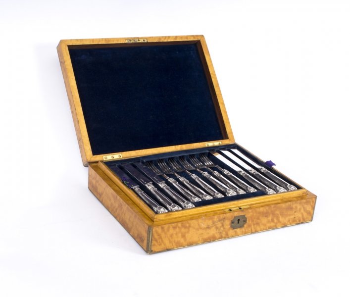 Antique Sterling Silver Boxed Dessert 18 x Cutlery Set 1870 | Ref. no. 07441 | Regent Antiques