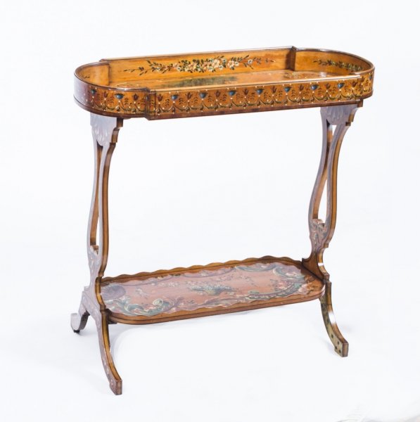 Antique Satinwood Hand Painted Tricoteuse Table c.1880 | Ref. no. 07467 | Regent Antiques