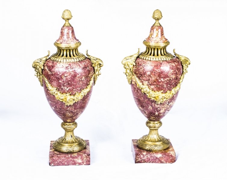 Antique Pair French Rouge Marble Urns Louis XV c.1860 | Ref. no. 07514 | Regent Antiques