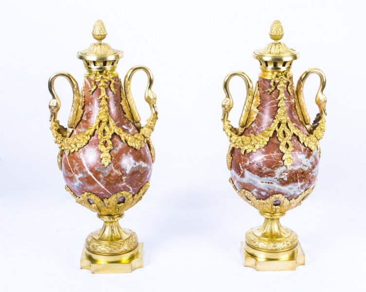 Antique Pair Louis XV French Rouge Marble Urns c.1860 | Ref. no. 07515 | Regent Antiques