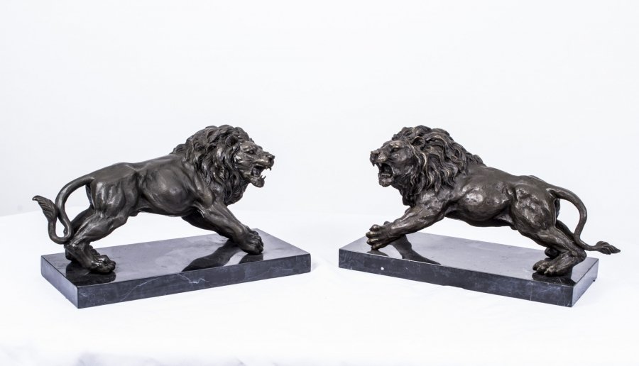 Magnificent Pair Cast Bronze Standing Lions | Ref. no. 07535 | Regent Antiques
