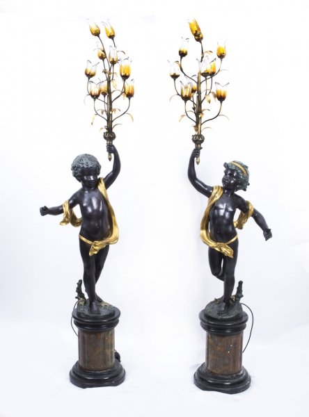 Large Pair 7ft Gilded Bronze Cherub Candelabra on Marble Bases | Ref. no. 07536 | Regent Antiques