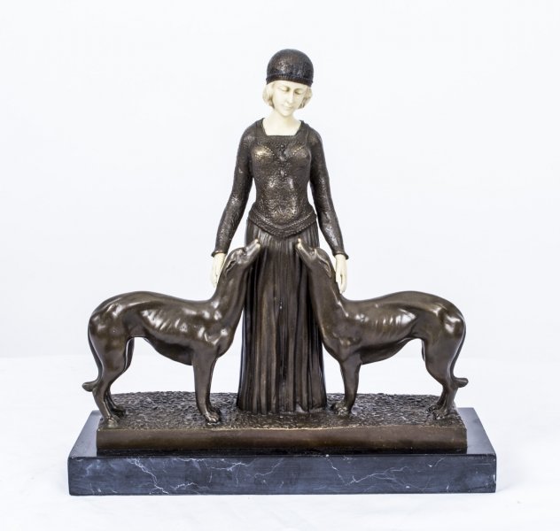 French Art Deco Style Bronze Female with Greyhounds | Ref. no. 07538 | Regent Antiques
