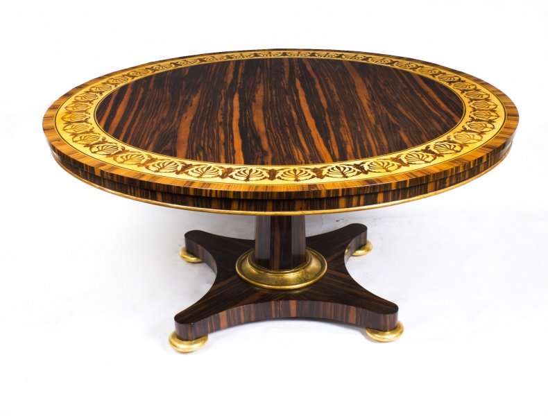 Antique 5ft Diam Calamander & Marquetry Parcel Gilt Table | Ref. no. 07558 | Regent Antiques